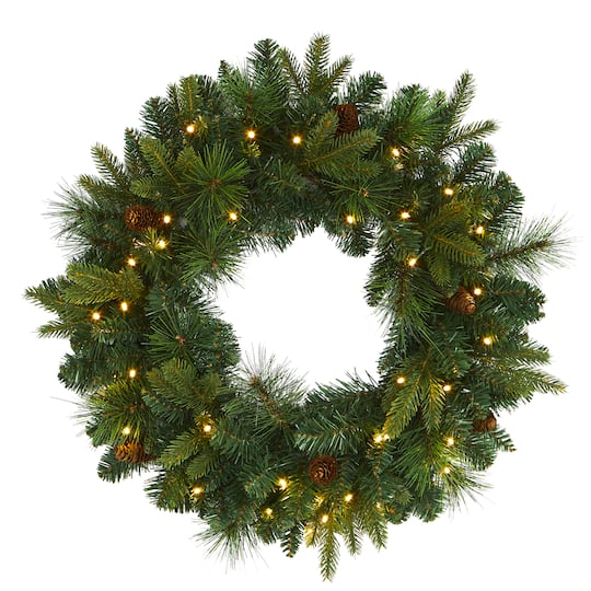 24&#x22; LED Mixed Pine Artificial Christmas Wreath